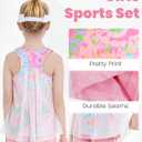 Gogokids Girls 2 Piece Activewear Set, Tulle Sleeveless Tank Tops and Athletic Shorts (Green)