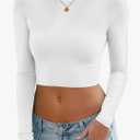 Women's Sexy Long Sleeve Crop Tops 2025 - Basic Crew Neck Slim Fitted Fall Cropped Shirts S/M