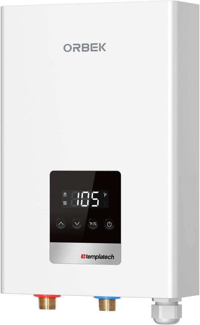 14kW Tankless Water Heater Electric, ORBEK 240 Volt On Demand Instant Hot Water Heater, with LED Digital Display, ETL Certified, Up to 3.38 GPM for 2-3 Point of Use