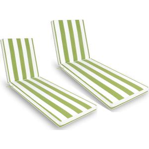 2-Pack Chaise Lounge Chair Cushions, Waterproof/Fade Resistant, Outdoor Indoor Use for Patio, Backyard, Poolside & Deck(2, Green & White Stripe)
