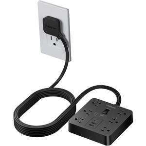 Black Surge Protector Power Strip, TESSAN Flat Plug Extension Cord 5 FT with 6 Outlets 3 USB Charger (1 USB C), 1700J Protection Multiple Outlets Charging Station for Home, Office, College Dorm Room