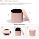 B FSOBEIIALEO Storage Ottoman Cube, Round Ottomans with Storage Foot Stool Footrest for Lving Room, Boucle Ottoman Seat for Dorm Room,Faux Teddy Fur, Pink 15"x15"x13.19"