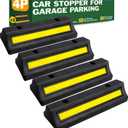 Pack of 4 Garage Parking Aid, 16.9'' Parking Stopper for Garage, Heavy Duty Rubber Garage Car Stopper with Reflective Yellow Tape Curb, Parking Gadgets Protects Garage Walls and Car