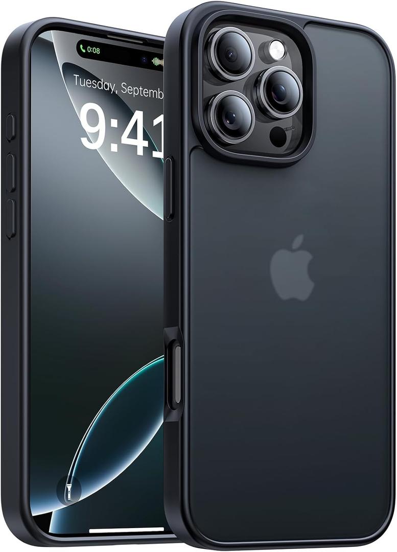 for iPhone 16 Pro Case, [Military-Grade Drop Protection][Anti-Yellowing] Shockproof Protective Translucent Matte Cover for iPhone 16 Pro Phone Case,Titanium Black