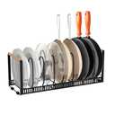 FUPOJH Pot and Pan Organizer for under Cabinet, Expandable Pan Lid Organizer for Kitchen Organizers and Storage, Upgraded with Adjustable Dividers and Wooden Handles