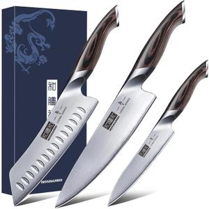 3 Pieces Knife Set, Professional Japanese High Carbon Stainless Steel Kitchen Knife Set, Ultra Sharp Chef Knives Sets with Ergonomic Pakkawood Handle