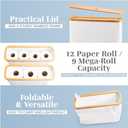 Lonbet Toilet Paper Storage for 12 Rolls, Stackable & Foldable - The Ultimate Bathroom Organizer - Waterproof Basket with Bamboo Lid - Elegant Toilet Paper Storage Holder, Light Gray