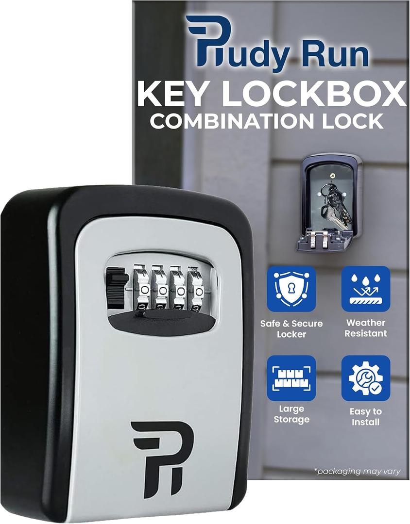 Rudy Run Key Lock Box for Outside  Large Outdoor Lockbox for Keys with Code, 4-Digit Combination Hidden Safe to Hide a Key Outside, Wall Mounted Key Storage for Home, Airbnb, Realtor and Rental
