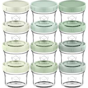 KeaBabies 12pk 4oz Glass Baby Food Containers with Lids  LeakProof, Microwavable Small Glass Jars, Baby Purees & Toddler Snack Storage Containers, BPAFree, Dishwasher & Freezer Safe (Sage)