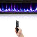 GarveeHome 50 in Electric Fireplace Wall Mounted/Recessed with Remote Control, 4.2 in Ultra-Thin Linear Fireplace Heater 750W/1500W with Timer, 12-Color Flames, Log & Crystal Options