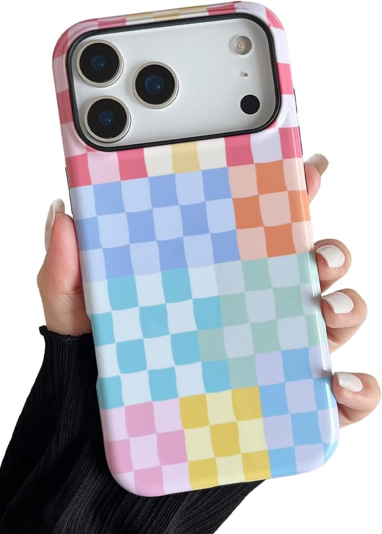 Compatible with iPhone 17 Pro Max Case6.9" with Cute Colorful Checkered Pattern, Shockproof Slim TPU and Hard PC Protective Phone Case for Women Girl Men - Colorful 4