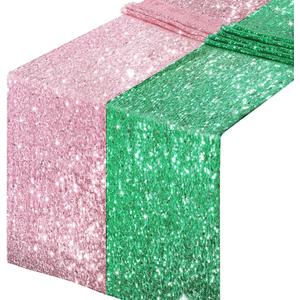 2 Packs 12 x 108 Inch Sequin Table Runner Pink and Green Glitter Dining Table Runner for Birthday Party Witch Princess Themed Party Supplies Wedding Holiday Baby Shower Events Decors