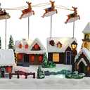 Christmas Village, Colorful Animated Scenes with Santa Reindeer Sleigh Musical Christmas Village Houses Collectible Building for Xmas Indoor Decorations