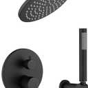 Shower System, Black Shower Faucet Set, 8" Rainfall Shower Head and Handheld Spray Combo, Round Shower Head and Handle Set with Valve and Trim Kit, Matte Black