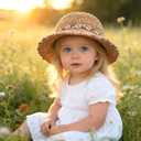 Baby Girl Sun Hat for Toddler Straw Hats Kids Bucket Hat with Bow Flower Baby Sun Cap for Girls Beach Summer Outdoor (Brown), One Size