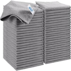 HOMEXCEL Grey Microfiber Cleaning Cloth, 50 Pack Cleaning Towels for Kitchen, Lint Free, Scratch-Free, Highly Absorbent, and Reusable Cleaning Rags for House, Window and Glass, Cars, 11.5 x 11.5 inch