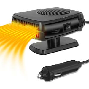 Car Heater, 12V 200W Portable Car Demister Windshield Defogger and Defroster Fast Heating&Cooling Fans with Cigarette Lighter Plug/Ergonomic Handheld/360 Rotary Base for Cars, SUV, Jeeps, Trucks, MPV