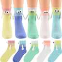 5 Pairs Magnetic Holding Hands Socks, Novelty Cute Funny Gift Socks for Men & Women, Couple, Best Friends, Lovers (White)