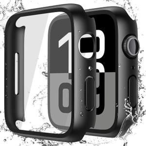 2 x Misxi [2 Pack] Waterproof Hard Case with Tempered Glass Compatible with Apple Watch Series 11 (2025) Series 10 46mm, Ultra-Thin Anti-Fall Protective Cover for iWatch Screen Protector, Matte Black