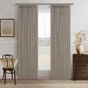 Pinch Pleated Burlywood Birch Curtains 86 Inches Long for Sliding Glass Doors 2 Panels Set Burlap Flax Linen Light Filtering Window Drapes with Hooks Rings for Living Bedroom W50xL86 Inch Length