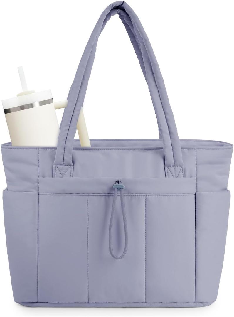 Wandering Nature Puffer Tote Bag with Cup Holder & Laptop Compartment & Trolley Sleeve for Travel, Work, Nurse, Women (Large, 04-blue-l)