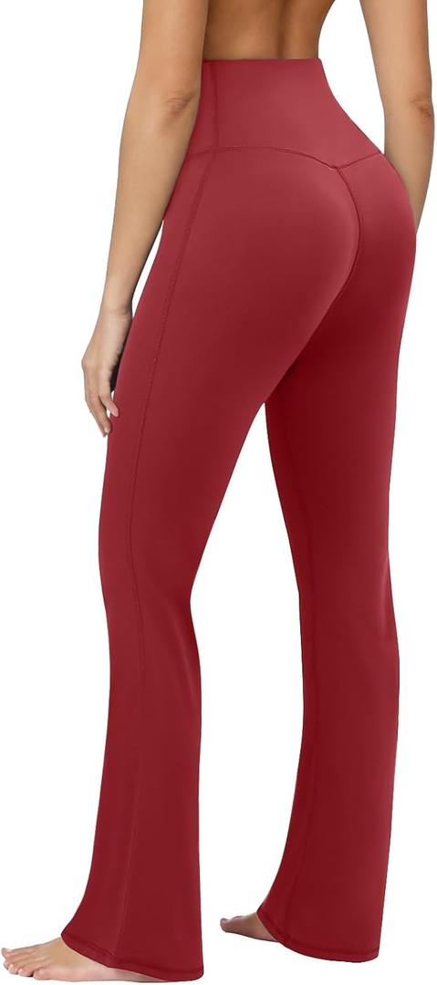 COPYLEAF Flare Leggings for Women High Waisted Seamless Yoga Pants Tummy Control Workout Gym Leggings Bootcut Pants (Red, XS)