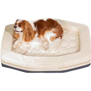 GUNNER Homestead Dog Bed – Orthopedic Memory Foam Pet Bed with Washable Cover, Durable Non-Slip Base, Bolstered Sides for Dogs, Comfortable Indoor Lounger, White, Small