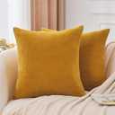 Throw Pillow Covers Mustard Yellow Set of 2 20x20 Inch Fall Pillow Covers, Soft Velvet Farmhouse Neutral Decorative Pillowcases for Couch Sofa Bed, Home Boho Decor, Modern Cushion Covers
