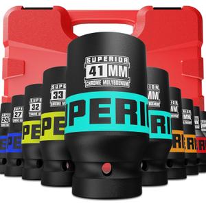 10 Piece 1" Drive Deep Impact Socket Set, 21mm-41mm, Metric, Heavy Duty CR-MO, 6-Point Design, Large Automotive Repairs, Truck, Excavators