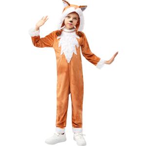 Spooktacular Creations Halloween Girls Orange Fox Fur Costume, Toddler Fox Jumpsuit for Kids Halloween Dress Up, Jungle-themed Party, Role-Playing (Small (5-7 yrs))