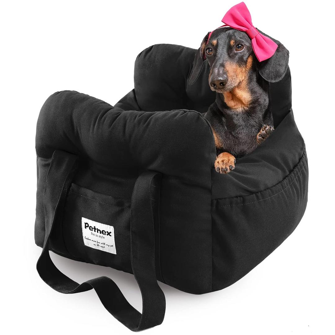 PETNEX Dog Car Seat for Small Dogs, Portable Puppy Car Seat of Easy Installation, Fashionable Pet Carrier Bag with Large Pockets, Machine Washable Dog Booster Seat (Black)