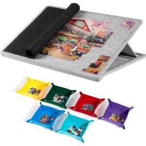 Lavievert 1000 Piece Tilting Puzzle Board with 6 Colored Sorting Trays & Cover, Lightweight Felt Puzzle Mat with 3 Angle Adjustable Stand, Portable Jigsaw Puzzle Table with Non-Slip Surface for Adults