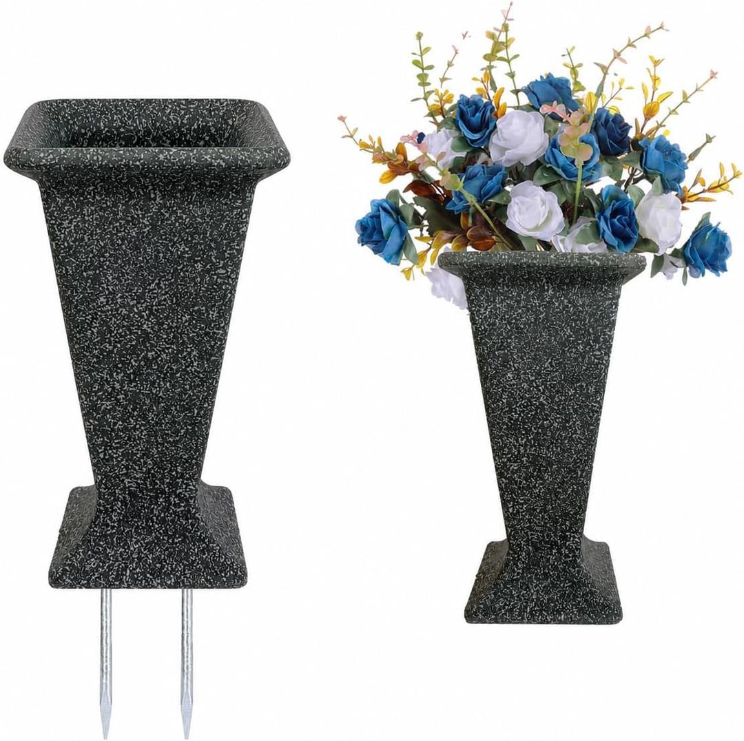 Cemetery Vase for Grave Headstones with Metal Spike, Flower Pots for Outdoor Plants, Memorial Vases for Graves