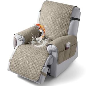 VANSOFY 100% Waterproof Recliner Chair Cover, Recliner Cover with Non-Slip Granule, Washable Reclining Chair with Pocket Furniture Protector for Kids, Pets(Khaki, 20")