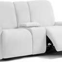 ULTICOR Jacquard Design Reclining Loveseat with Middle Console Slipcover, 8-Piece Stretch Sofa Covers, 2 seat Loveseat Recliner Cover, Washable (Ivory, Loveseat with Console Recliner Cover)