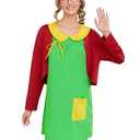 Women's Halloween Costumes Adult 2 Piece Set Chinlindina Outfits Green Sleeveless Dress with Red Cardigan XS