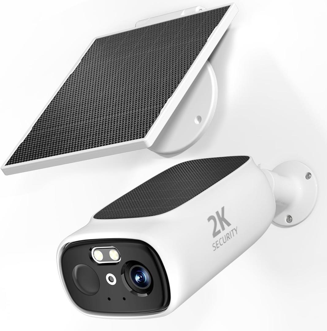 2.4G/5G WiFi Cameras for Home Security, 2K Solar Camera Outdoor Wireless, Color Night Vision Spotlight Camera with 130Wide View2-Way Audio, IP66, Cloud/SD, AI Detection, Works Alexa/Google Home (White)