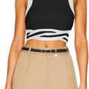 MIHOLL Women's Summer Sleeveless Tank Tops Racerback Slim Fit Casual Shirts Ribbed Color Block Crop Tops (Medium, 01- Black white)