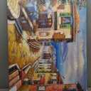 UTOP-art Coastal Cityscape Oil Painting Artwork: Italian Town Canvas Wall Art Mediterranean Style Street Painting for Living Room (45 x 30)
