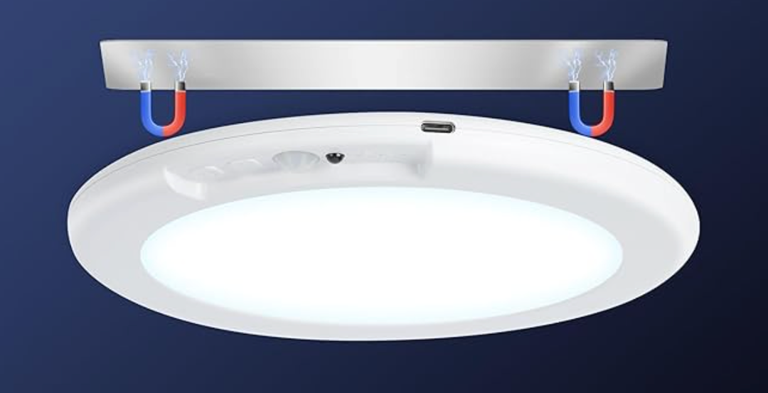 Rechargeable Ceiling Light, Motion Sensor Lights No Wiring, Wireless Closet Lights Battery Operated, for Bathroom Laundry Room Kitchen Porch Stair Hallway Shower Pantry Garage