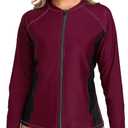 Halcurt Women's Full Zip Long Sleeve Rash Guard Swim Top with Pockets UPF50+ Quick Dry Swimsuit (X-Large, Burgundy)