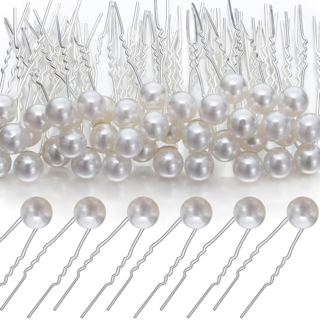 40 Packs Pearl Hair Pins Bridal Wedding White Pearl Hair Accessories Bobby Clips for Brides and Bridesmaids(0.3 Inch)