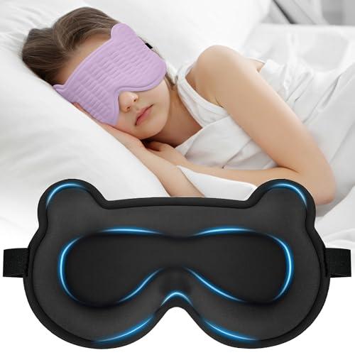 3D Kids Sleep Mask – Cute Bear Eye Mask for Sleeping, Comfortable Memory Foam Sleep Mask for Kids, Adjustable Strap and Lightweight Sleeping Mask for Boys Girls Teens Ages 5-15 (Purple)