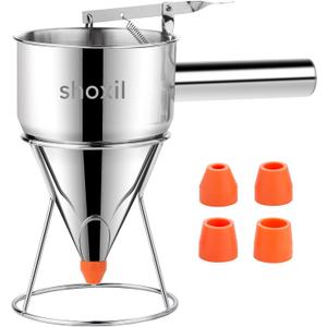 20oz Pancake Batter Dispenser, Multi-Caliber Stainless Steel Funnel Cake Dispenser with Stand Great for Pancakes, Cupcakes or Any Baked Goods