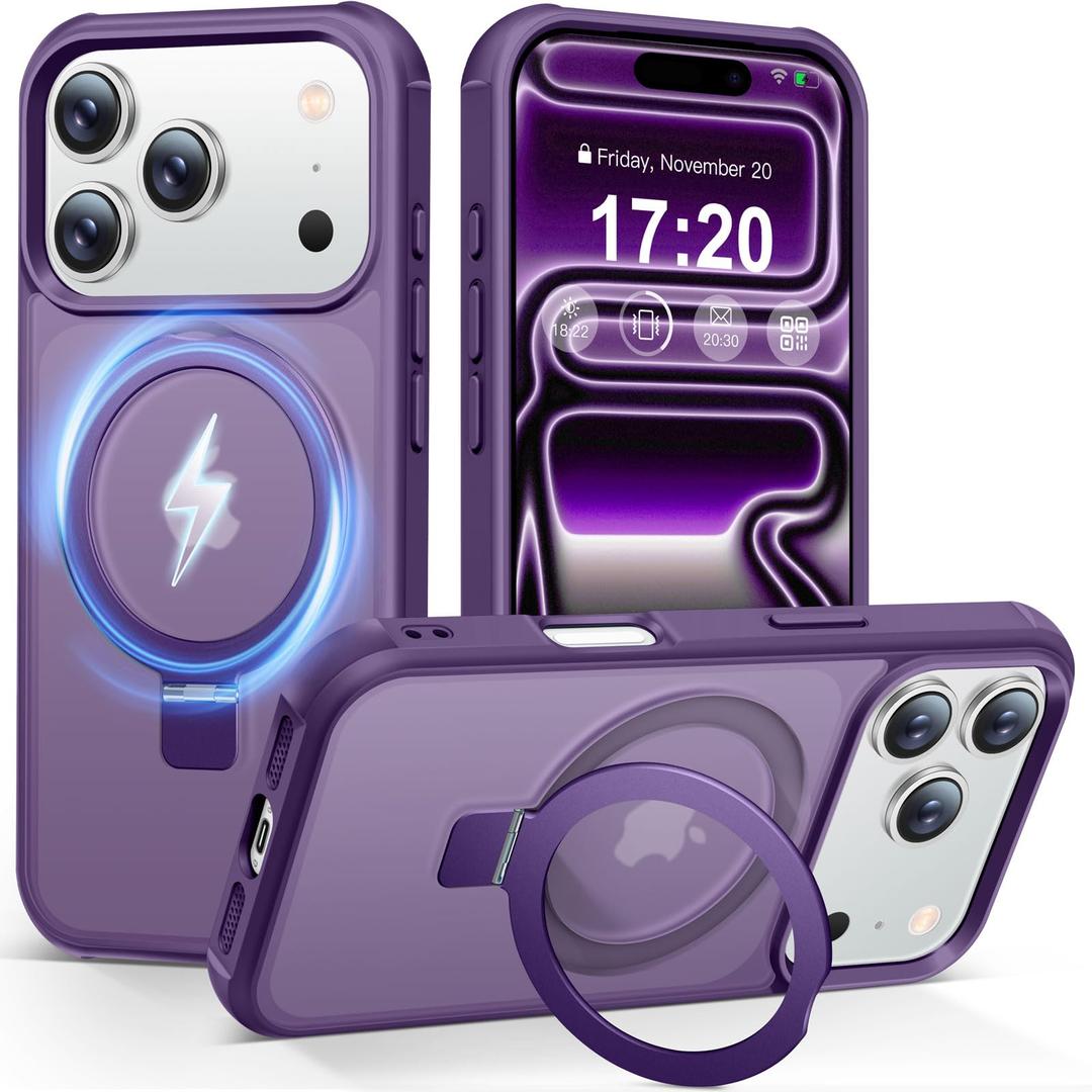 AurySharled Case for iPhone 17 pro with Magnetic Ring Stand, Purple