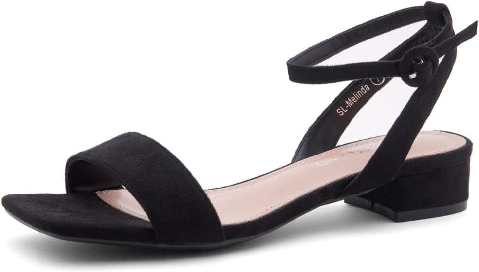 Shoe Land Women's Low Heels Dressy Sandals for 2025-1 Inch Chunky Block Short Heels | Square Open Toe with Adjustable Ankle Strap | Wedding & Party Heeled Sandals (8)