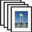 Wiscet 16x20 Poster Frame Set of 4, Display Picture 11x14 with Mat or 16 x 20 Without Mat, Horizontal or Vertical Wall Mounting, Black