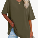 ATHMILE Womens Summer Oversized Shirts V Neck Plus Size Spring Workout Tops Beach Vacation 2025 Gym Clothes, XL