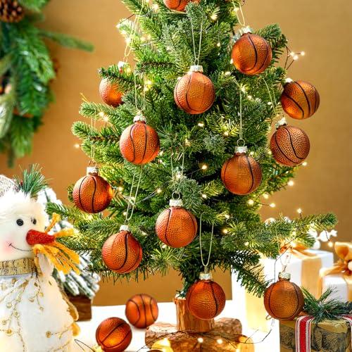 Giegxin 23 Pcs Christmas Mini Basketball Ornaments Set with Hanging Rope for Tree Glass Christmas Ball Ornaments Sports Theme Tree Hanging Decorations Balls for Xmas Party Holiday Office Home