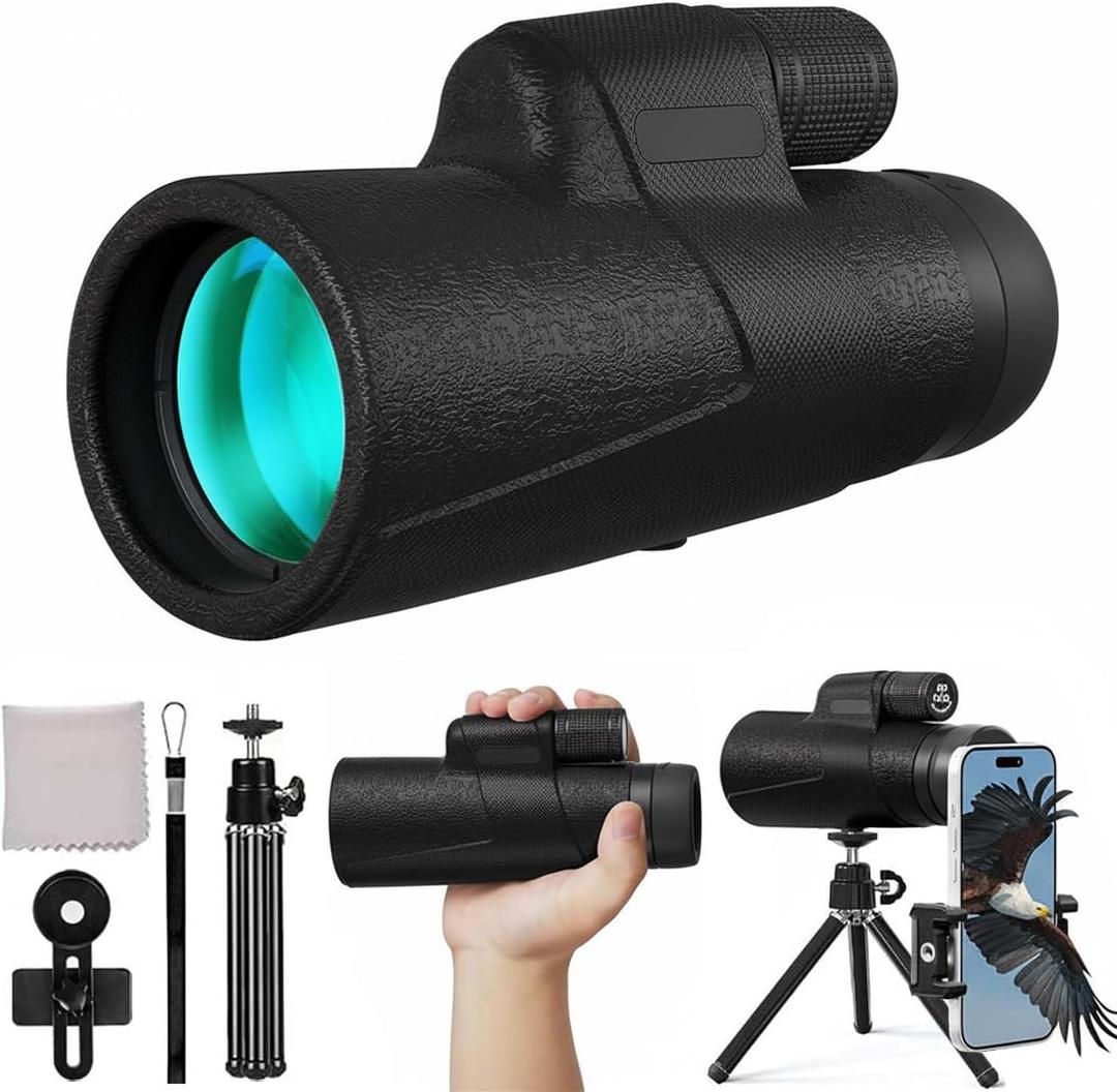 Monocular Telescope 12x50 High Powered for Adults, Waterproof Fogproof with Smartphone Adapter & Tripod, BAK4 Prism FMC Lens for Bird Watching Hunting Concerts Stargazing, Gift for Family